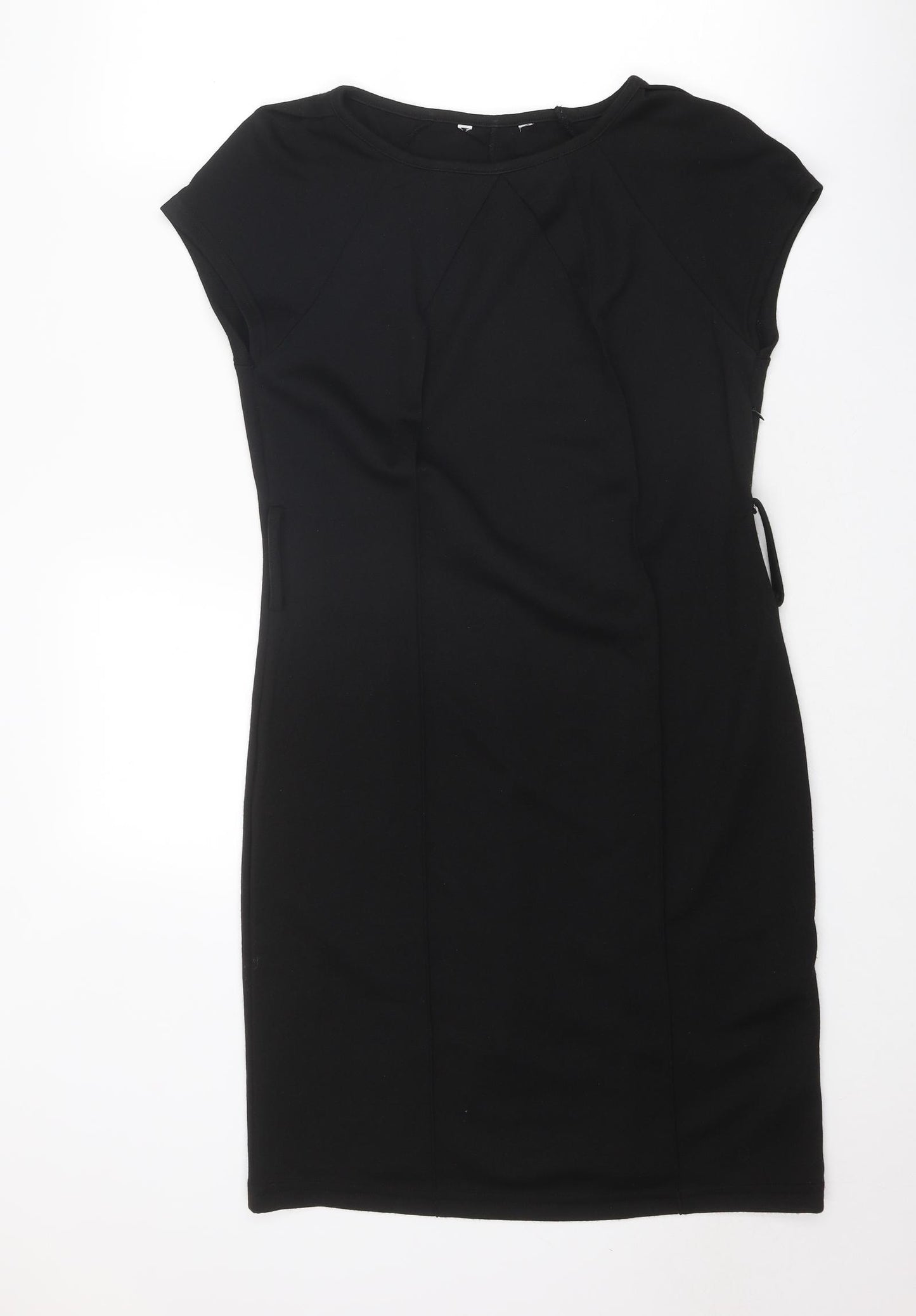 Debenhams Womens Black Polyester Pencil Dress Size 14 Boat Neck Zip