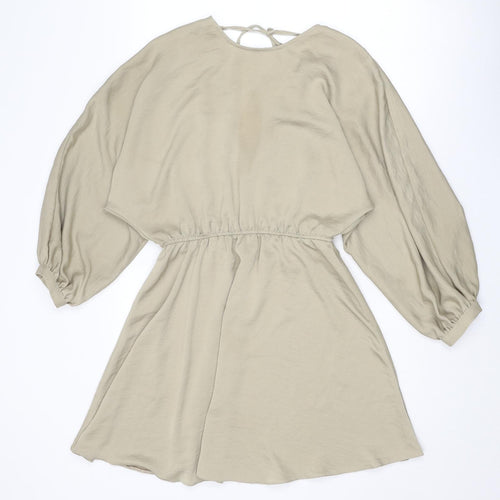 River Island Womens Beige Polyester Fit & Flare Size 10 Round Neck Tie