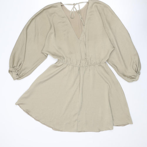 River Island Womens Beige Polyester Fit & Flare Size 10 Round Neck Tie