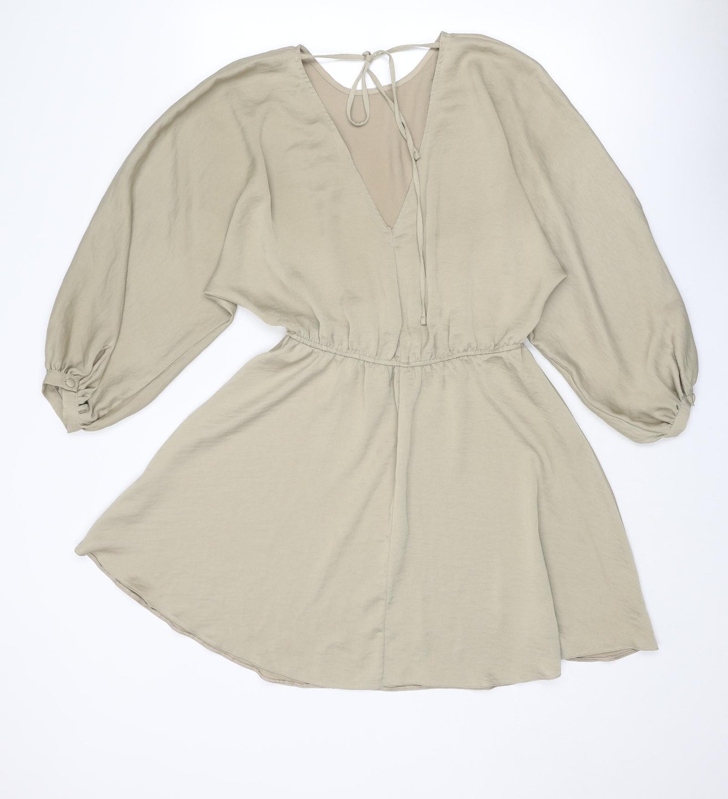 River Island Womens Beige Polyester Fit & Flare Size 10 Round Neck Tie