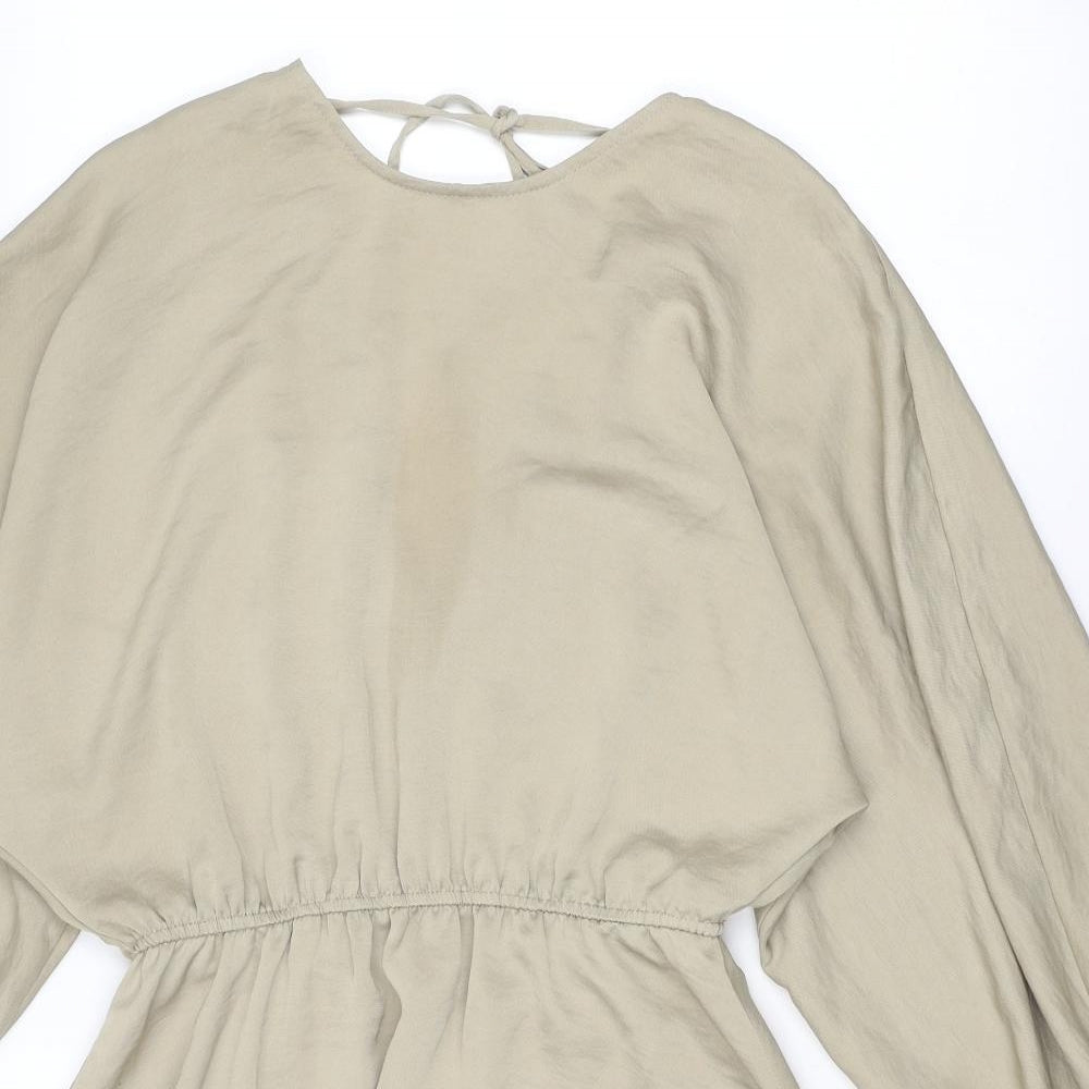 River Island Womens Beige Polyester Fit & Flare Size 10 Round Neck Tie