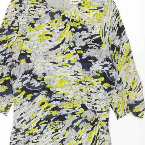 Whistles Womens Multicoloured Geometric Silk Shift Size 12 Round Neck Zip