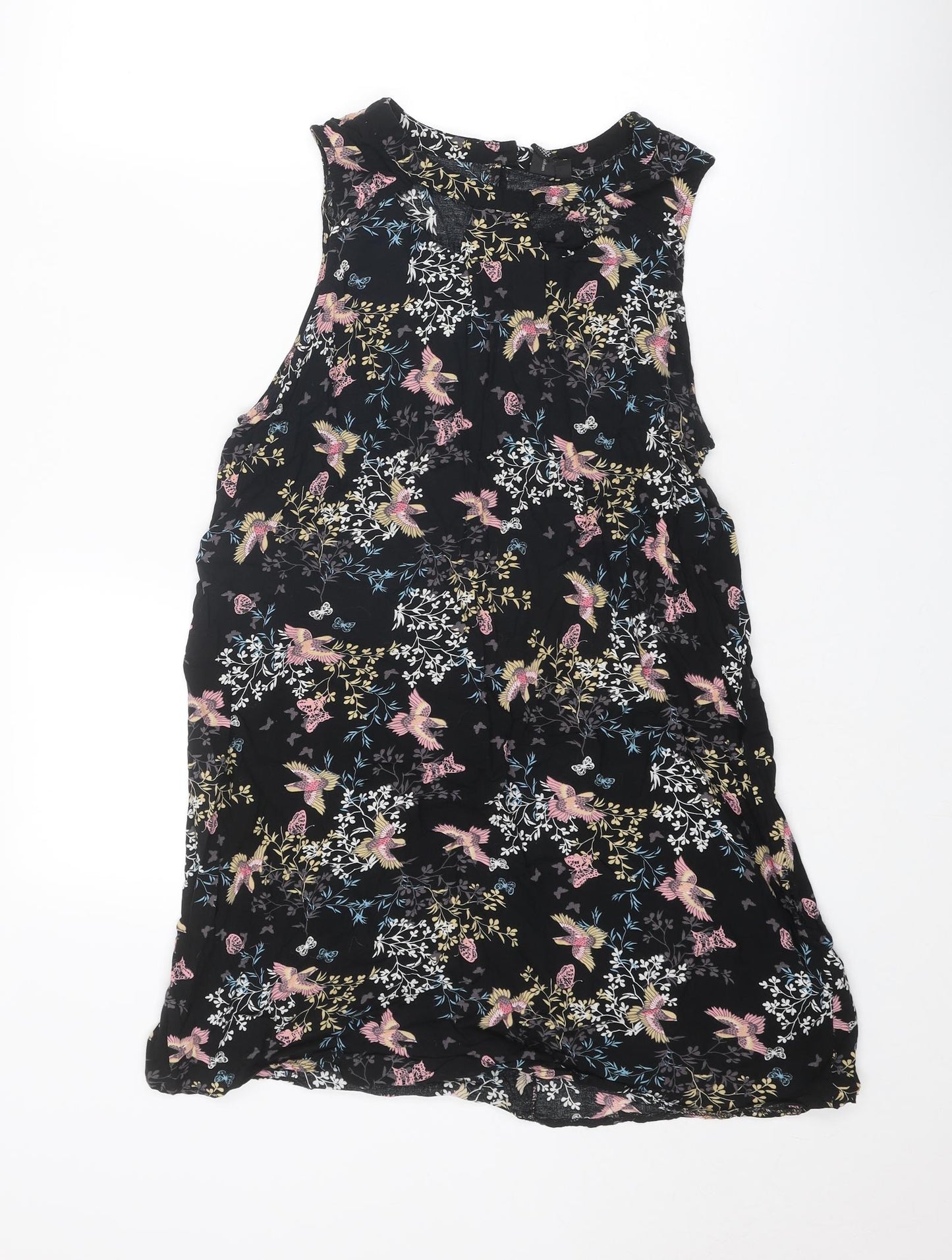 Izabel London Womens Multicoloured Geometric Viscose Shift Size 14 Round Neck Button - Bird Butterfly Pattern