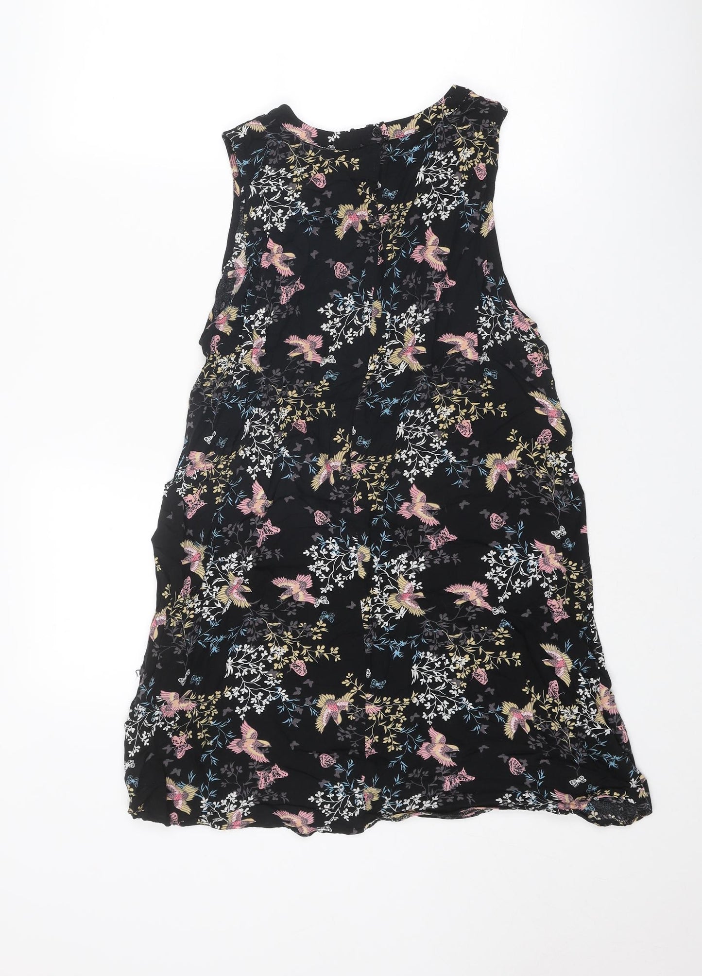 Izabel London Womens Multicoloured Geometric Viscose Shift Size 14 Round Neck Button - Bird Butterfly Pattern