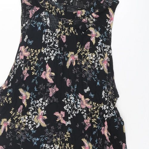 Izabel London Womens Multicoloured Geometric Viscose Shift Size 14 Round Neck Button - Bird Butterfly Pattern