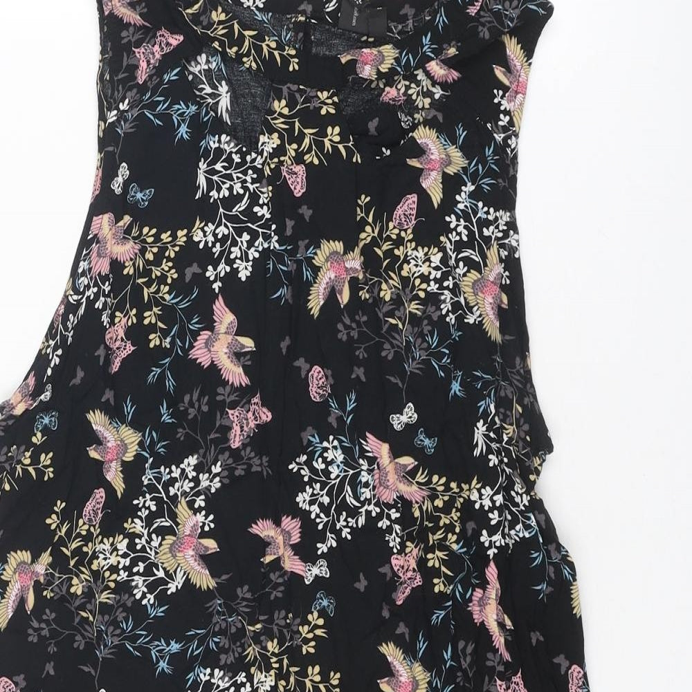 Izabel London Womens Multicoloured Geometric Viscose Shift Size 14 Round Neck Button - Bird Butterfly Pattern