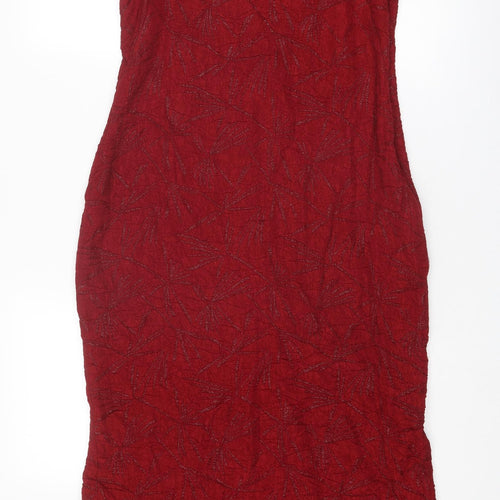 Shiraz Womens Red Geometric Viscose A-Line Size 10 V-Neck Pullover