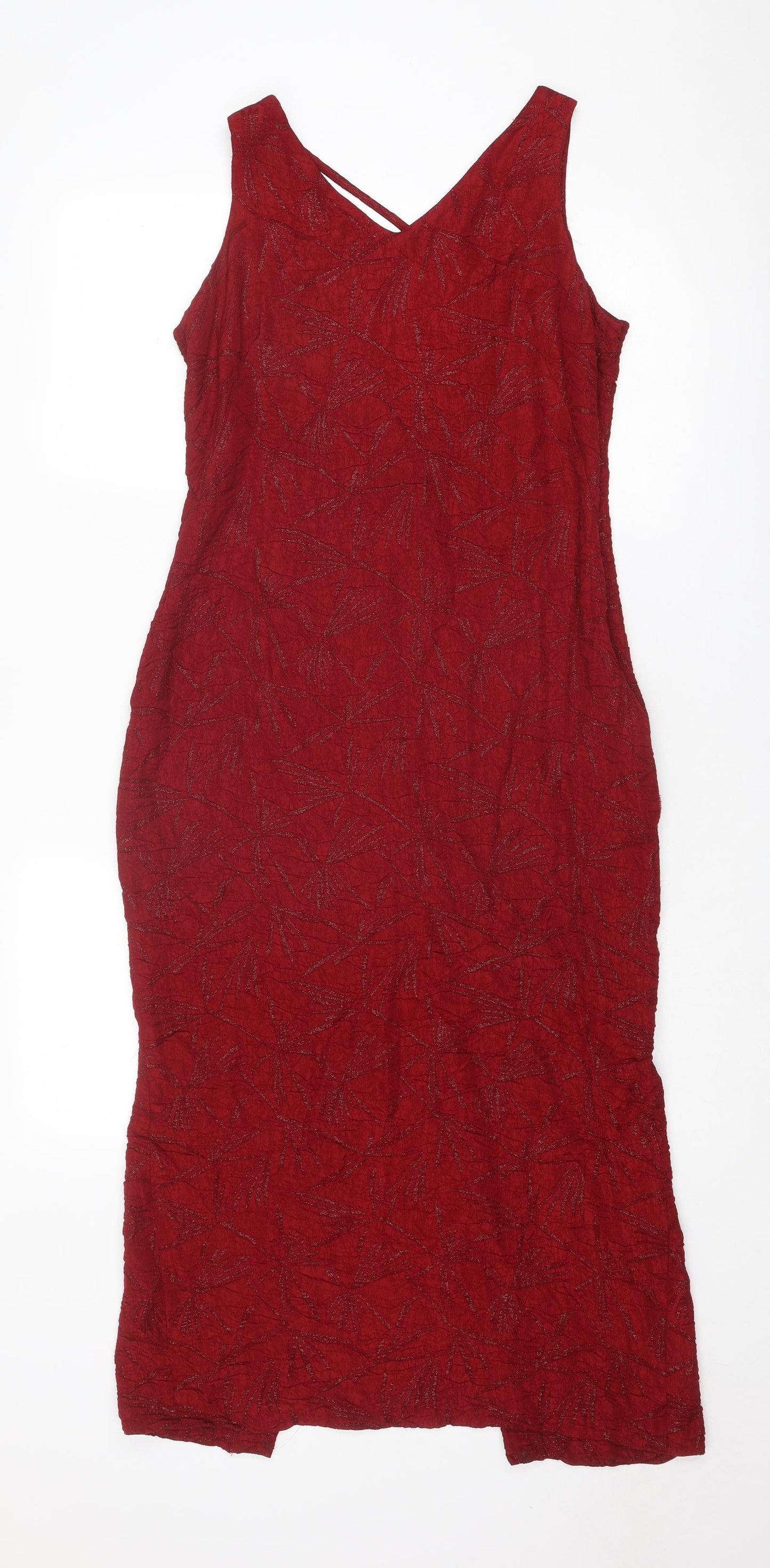 Shiraz Womens Red Geometric Viscose A-Line Size 10 V-Neck Pullover