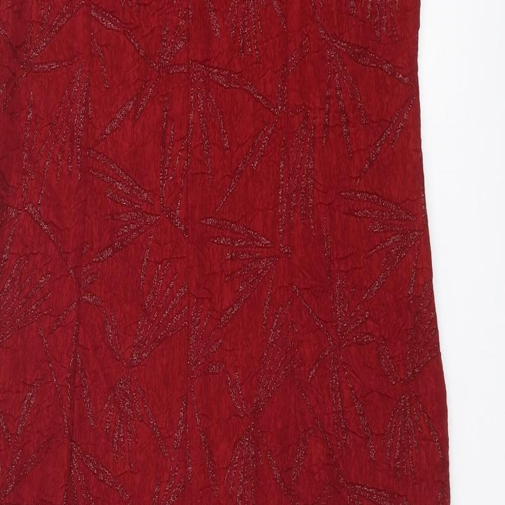 Shiraz Womens Red Geometric Viscose A-Line Size 10 V-Neck Pullover