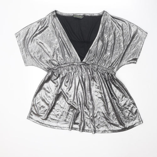 Blooming Marvellous Womens Silver Polyester Basic Blouse Size XL V-Neck