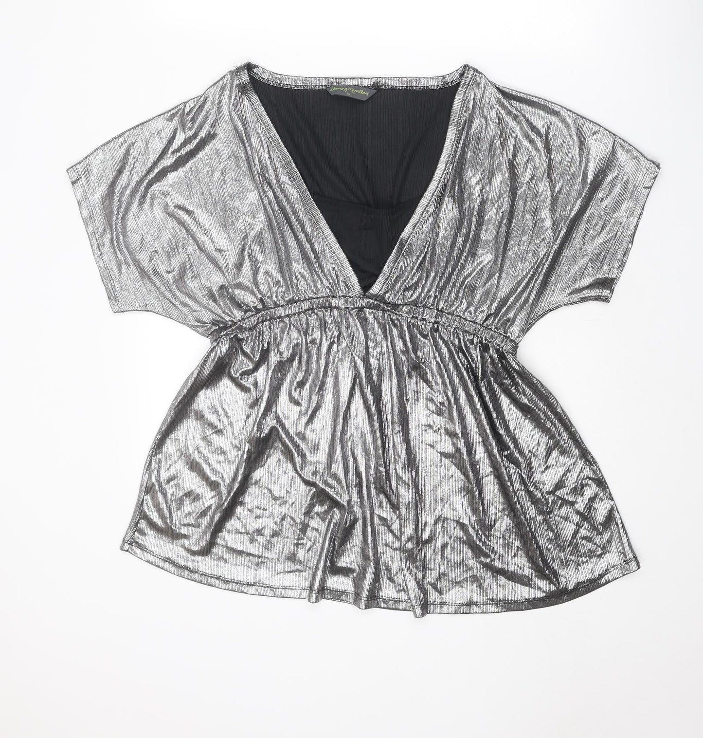Blooming Marvellous Womens Silver Polyester Basic Blouse Size XL V-Neck