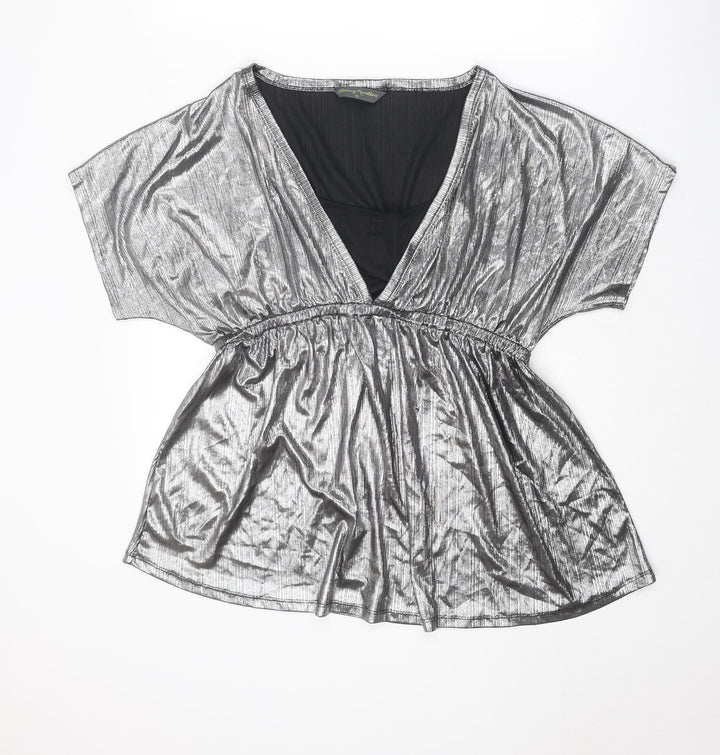 Blooming Marvellous Womens Silver Polyester Basic Blouse Size XL V-Neck