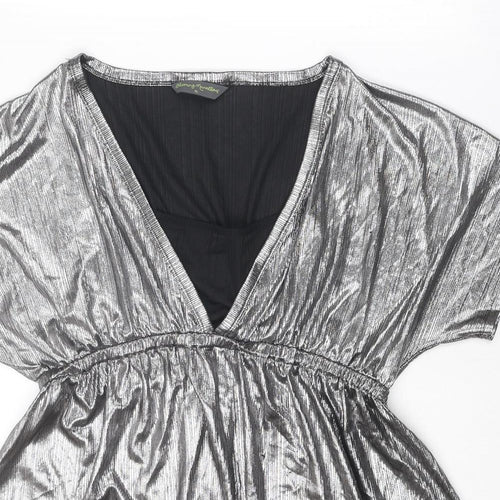 Blooming Marvellous Womens Silver Polyester Basic Blouse Size XL V-Neck