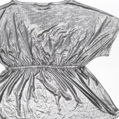 Blooming Marvellous Womens Silver Polyester Basic Blouse Size XL V-Neck
