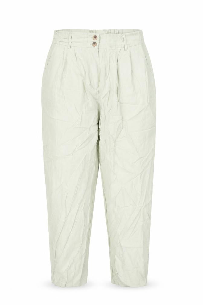 Front view of VILA women’s green viscose carrot trousers, size UK 16, regular zip