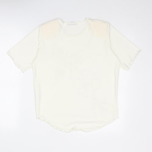 Sonic Womens Ivory Polyester Basic T-Shirt Size 16 Round Neck - Flower