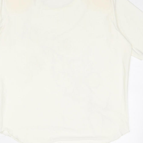 Sonic Womens Ivory Polyester Basic T-Shirt Size 16 Round Neck - Flower