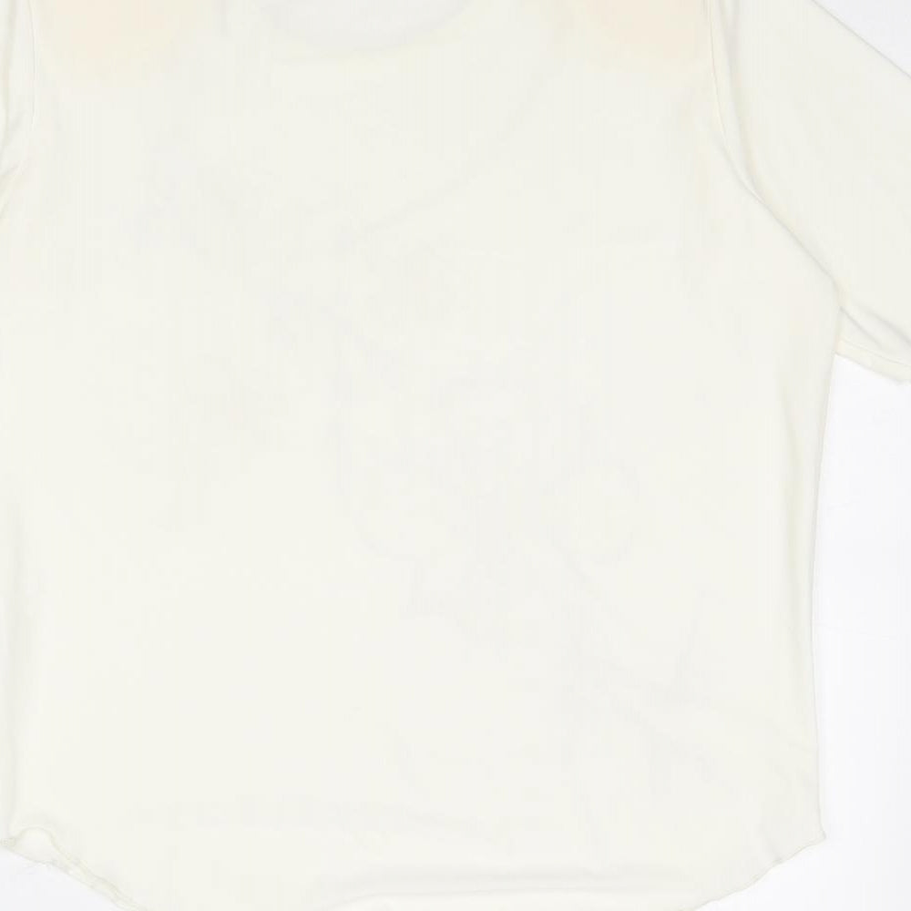 Sonic Womens Ivory Polyester Basic T-Shirt Size 16 Round Neck - Flower