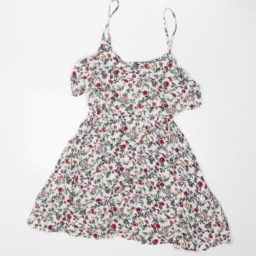 H&M Womens Multicoloured Floral Viscose Slip Dress Size 8 Round Neck Pullover
