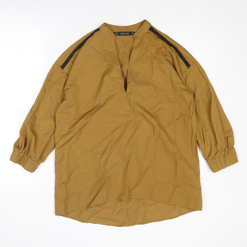 Zara Womens Brown Cotton Basic Blouse Size XS V-Neck