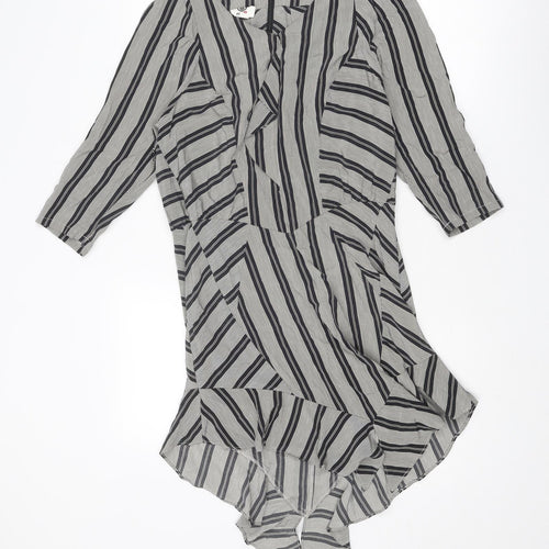 EVER Womens Black Striped Polyester Shift Size S V-Neck Zip