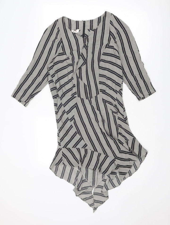 EVER Womens Black Striped Polyester Shift Size S V-Neck Zip
