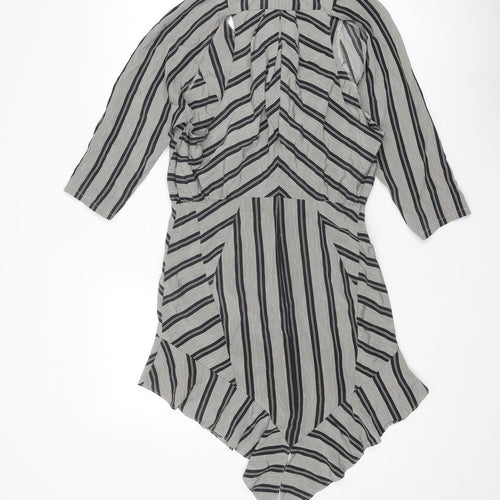 EVER Womens Black Striped Polyester Shift Size S V-Neck Zip