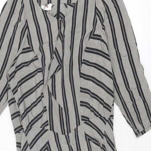 EVER Womens Black Striped Polyester Shift Size S V-Neck Zip