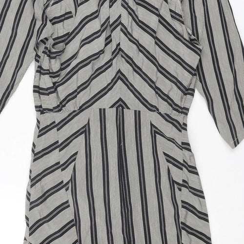 EVER Womens Black Striped Polyester Shift Size S V-Neck Zip
