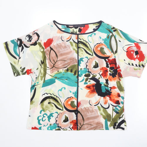 Marks and Spencer Womens Multicoloured Geometric Polyester Basic Blouse Size 8 Round Neck