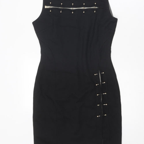 Little Black Dress Womens Black Polyester Shift Size 10 Round Neck Zip