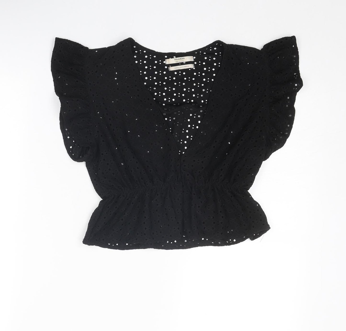 Pull&Bear Womens Black Polyester Basic Blouse Size M V-Neck