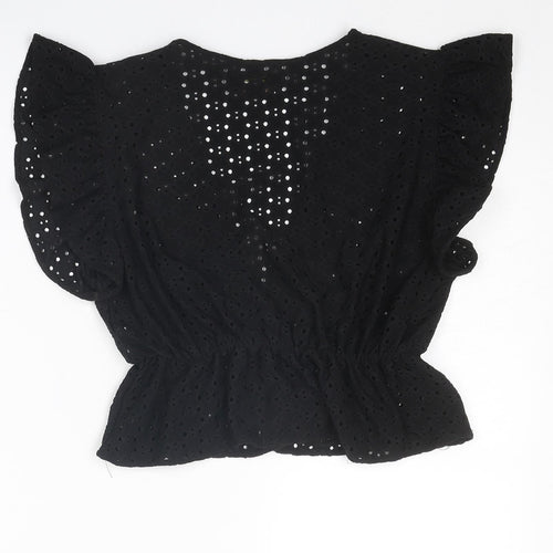Pull&Bear Womens Black Polyester Basic Blouse Size M V-Neck