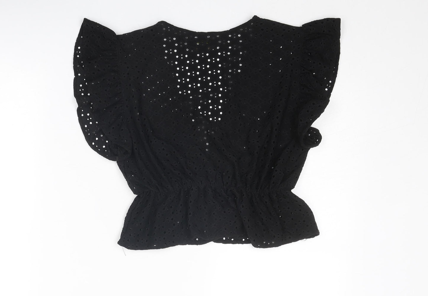 Pull&Bear Womens Black Polyester Basic Blouse Size M V-Neck