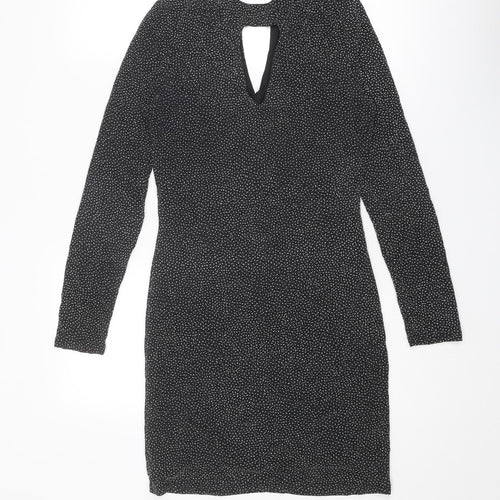 Oasis Womens Black Polyamide A-Line Size XS Round Neck Button