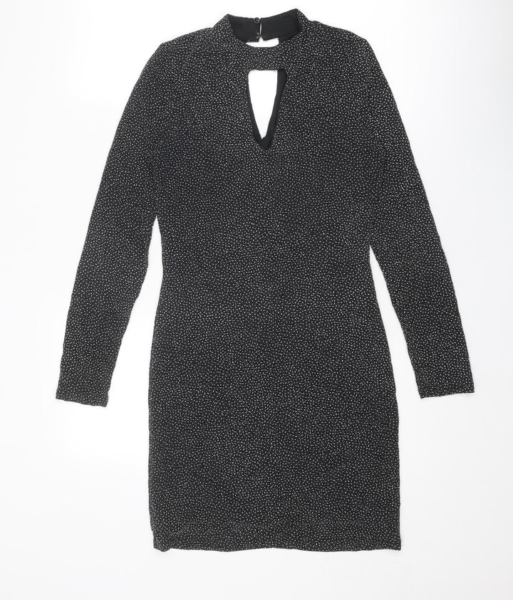 Oasis Womens Black Polyamide A-Line Size XS Round Neck Button