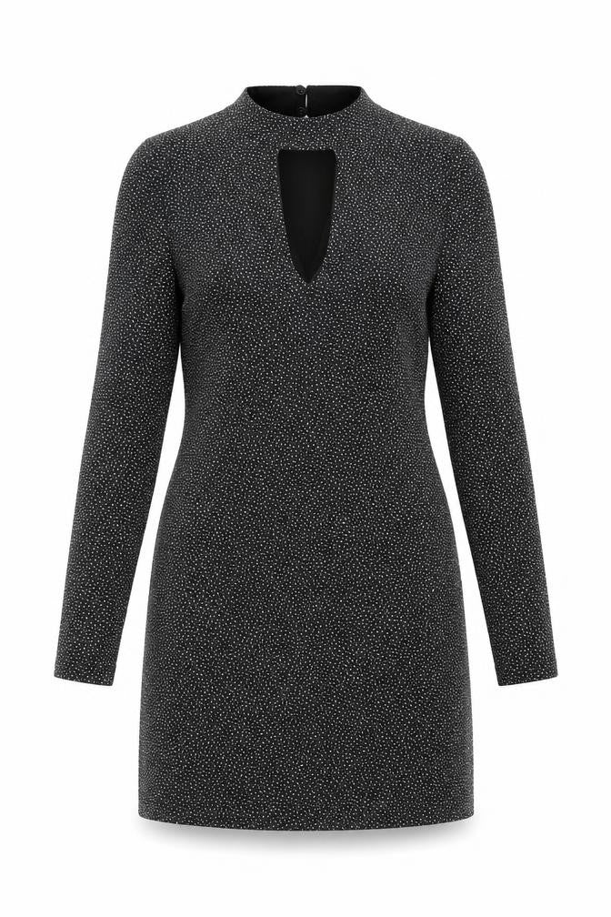 Front view of Oasis women’s black polyamide a-line, size XS, round neck button