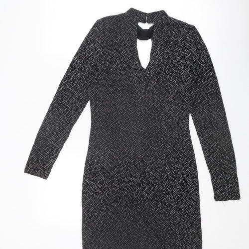 Oasis Womens Black Polyamide A-Line Size XS Round Neck Button
