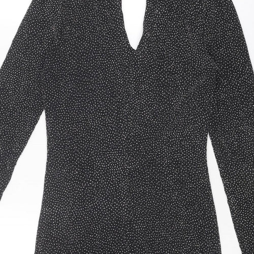 Oasis Womens Black Polyamide A-Line Size XS Round Neck Button