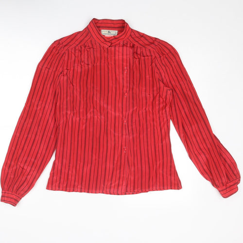 Jonathan Martin Womens Red Striped Acetate Basic Button-Up Size 12 Mock Neck