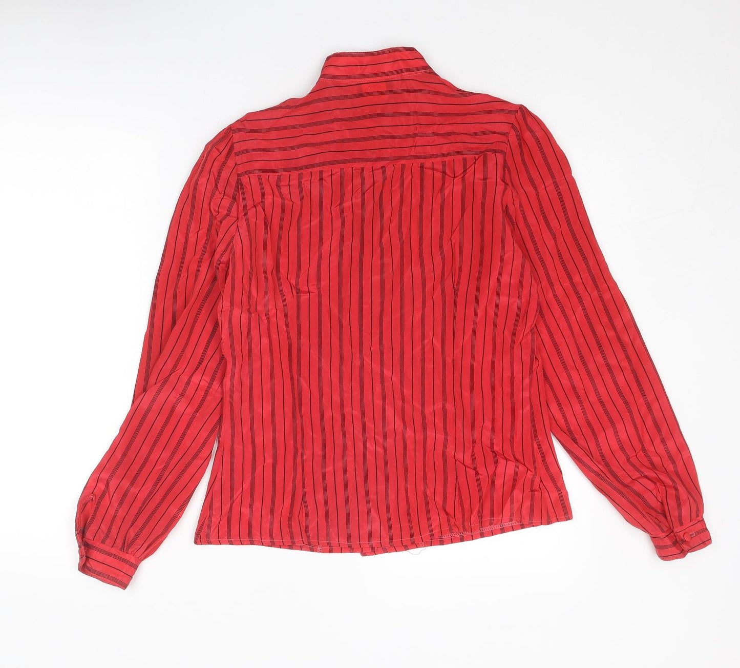 Jonathan Martin Womens Red Striped Acetate Basic Button-Up Size 12 Mock Neck