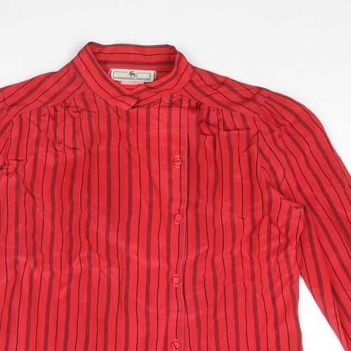 Jonathan Martin Womens Red Striped Acetate Basic Button-Up Size 12 Mock Neck