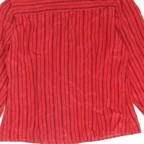 Jonathan Martin Womens Red Striped Acetate Basic Button-Up Size 12 Mock Neck
