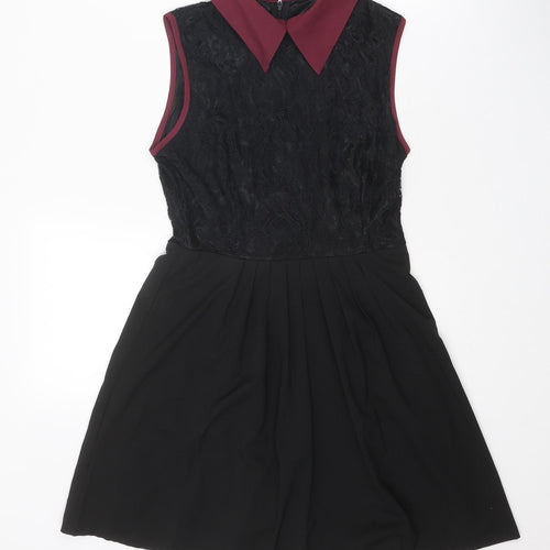Mela Loves London Womens Black Colourblock Polyester Fit & Flare Size 10 Collared Zip