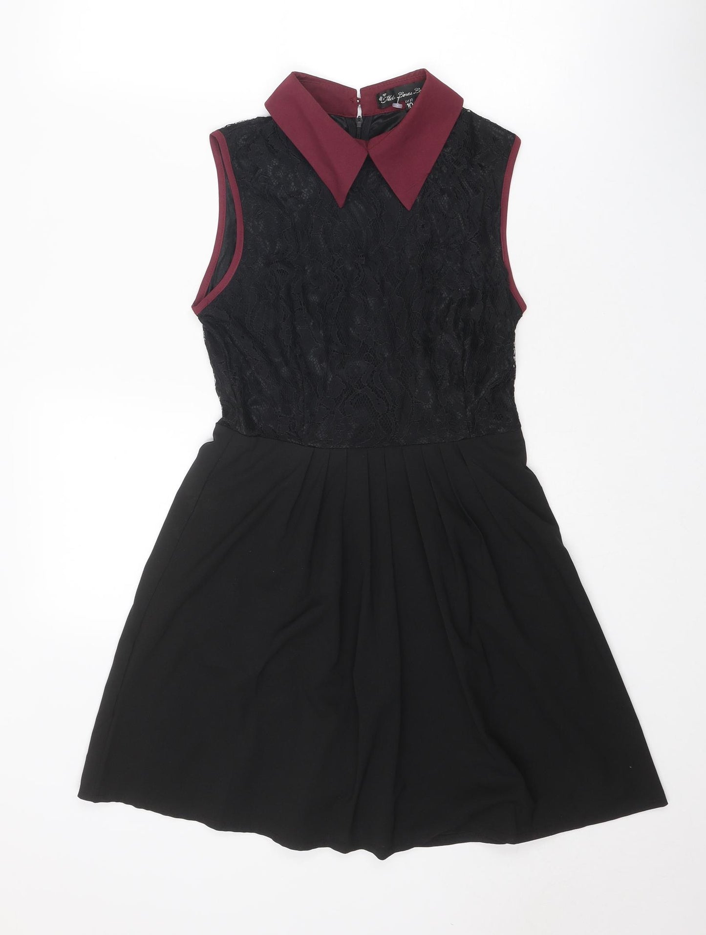 Mela Loves London Womens Black Colourblock Polyester Fit & Flare Size 10 Collared Zip