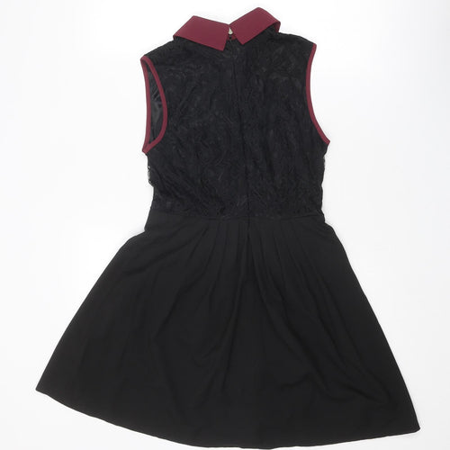 Mela Loves London Womens Black Colourblock Polyester Fit & Flare Size 10 Collared Zip