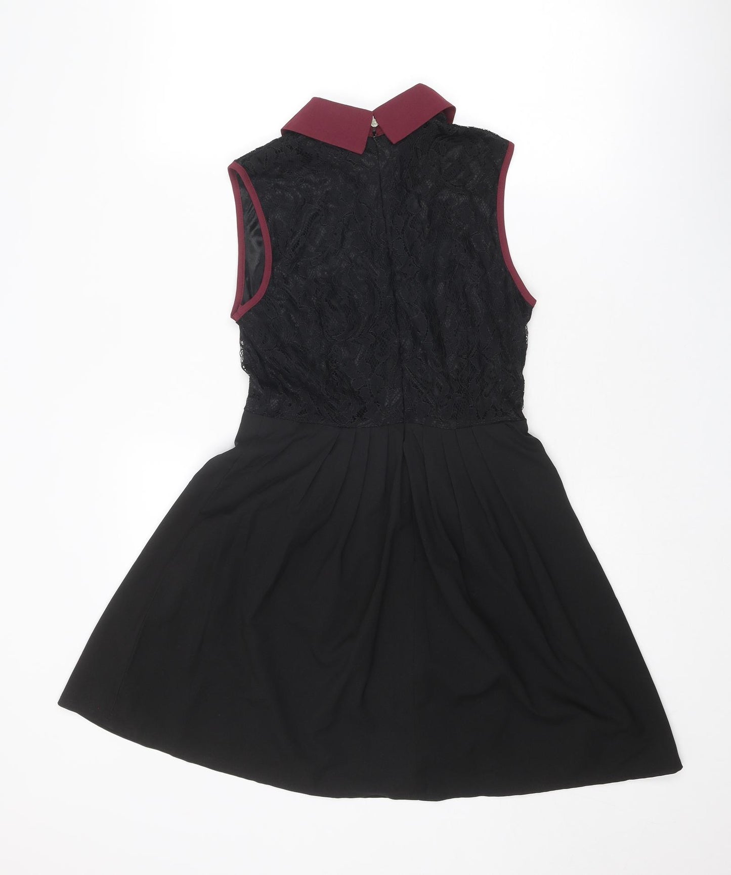 Mela Loves London Womens Black Colourblock Polyester Fit & Flare Size 10 Collared Zip