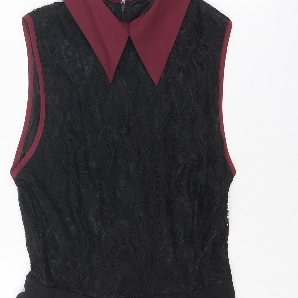 Mela Loves London Womens Black Colourblock Polyester Fit & Flare Size 10 Collared Zip