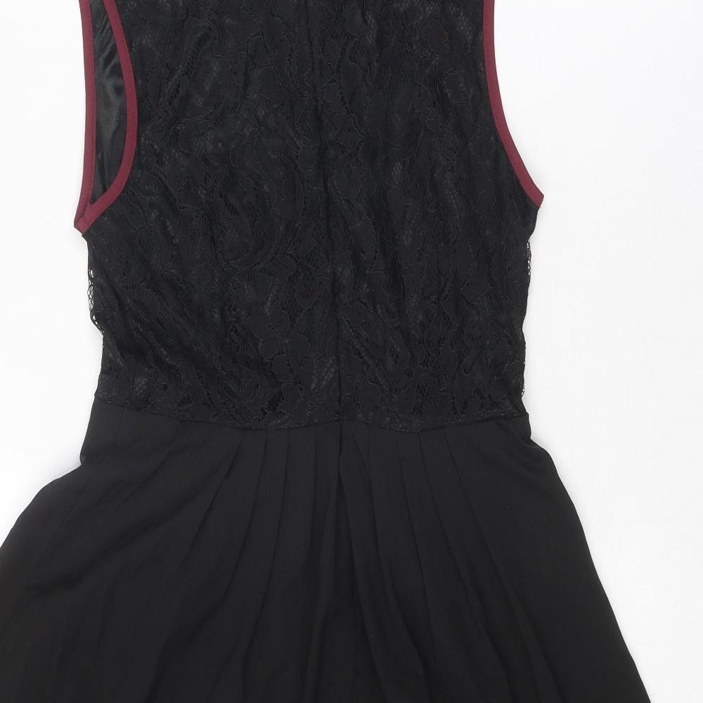 Mela Loves London Womens Black Colourblock Polyester Fit & Flare Size 10 Collared Zip