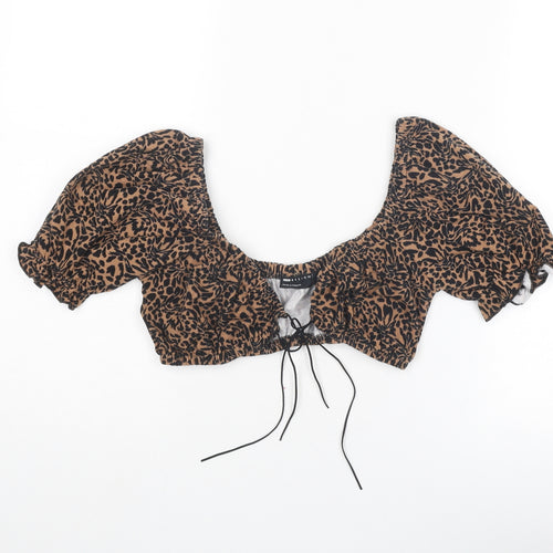 ASOS Womens Brown Animal Print Polyester Cropped Blouse Size 6 Scoop Neck - Leopard Print